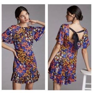 Anthropologie floral satin mini dress size 8